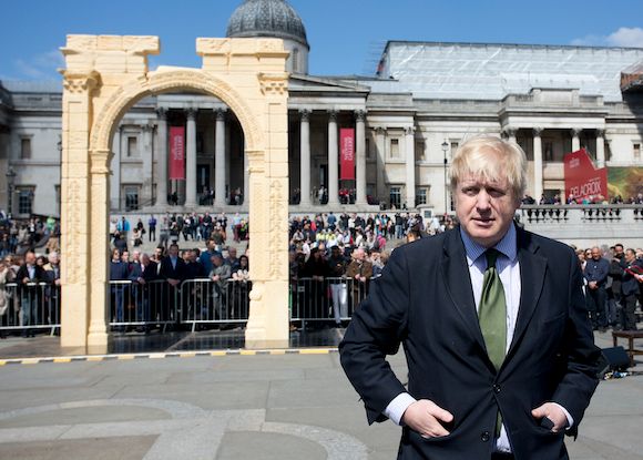 Boris Johnson unveils a replica of Palmyra's Arch of Triumph in Trafalgar Square Credit: PA Images