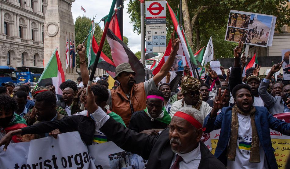 Darfurians protesting in London for an end to the violence in Sudan. Image: SOPA Images Limited/Alamy