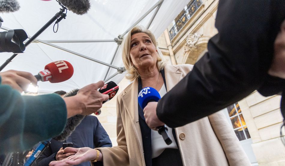 Marine Le Pen, figurehead of the country’s far right and leader of the National Rally, threatened in November 2024 to topple the minority coalition of prime minister Michel Barnier. Photo: CHRISTOPHE PETIT TESSON/EPA-EFE/Shutterstock