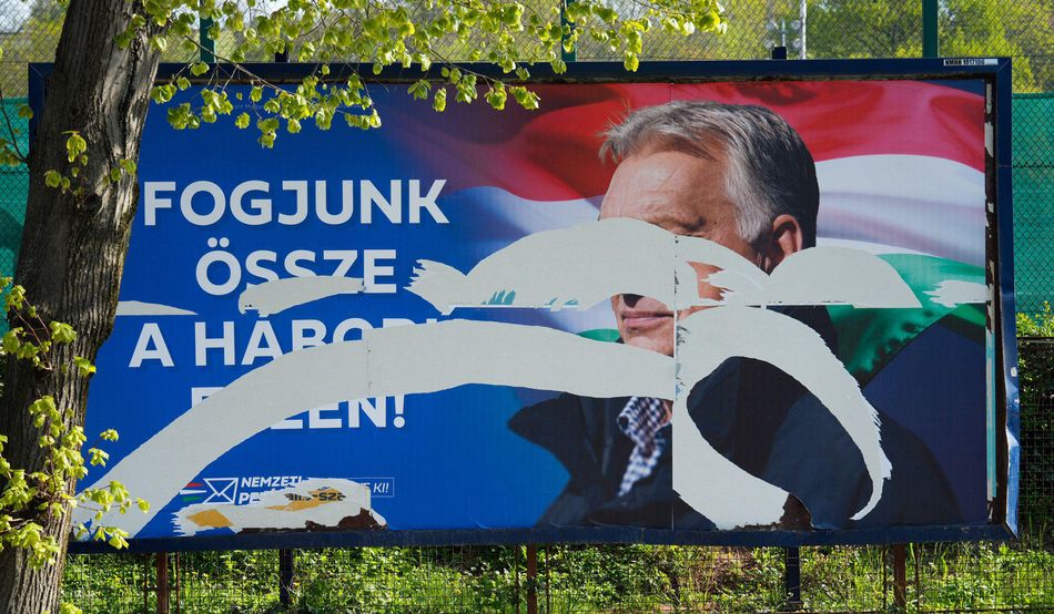 A defaced posted of former Hungarian prime minister, Viktor Orbán. Image: Alamy