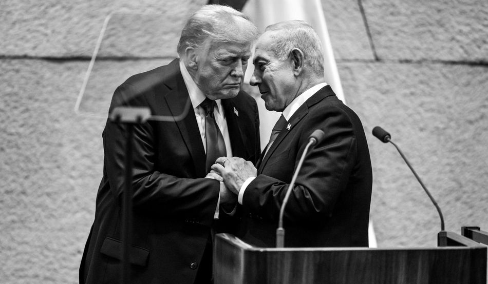 Donald Trump with Benjamin Netanyahu at the Israeli Knesset in Jerusalem on 13th October. Image: Alamy