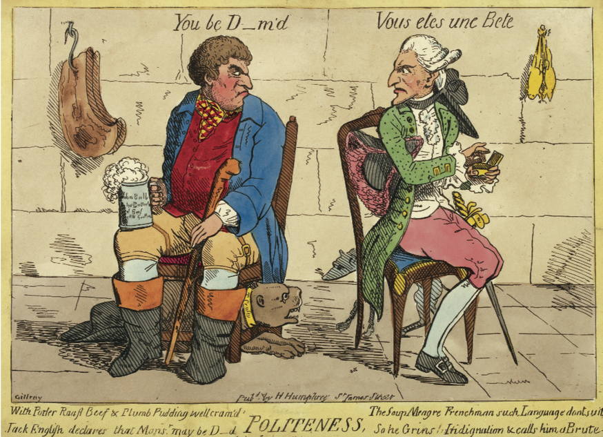 Breaches of honour: top left, slaves on sale in South Carolina, 1769; below, the Earl of Oxford, who fled England over flatulence; and a robust response to a US bilboard; above, French cruelty versus English honesty, by Thomas Rowlandson