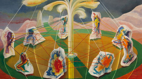 Detail of “Dance of the Nine Opals” (1942) by Ithell Colquhoun. Image: The Sherwin Family Collection / Spire Healthcare / Noise Abatement Society / Samaritans