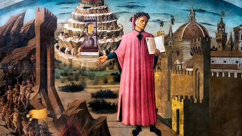 Your tour guide for the afterlife: ‘Dante Alighieri with Florence and the Realms of the Divine Comedy’ (1465) by Domenico di Michelino. Image: Ian Dagnall Computing / Alamy