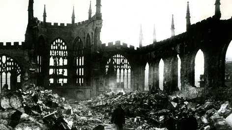 From the ashes: Coventry Cathedral in 1940. Britten composed his War Requiem for the reopening of the cathedral in 1962. Image: Alamy