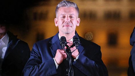 Péter Magyar after winning the election in Hungary. Image: Alamy