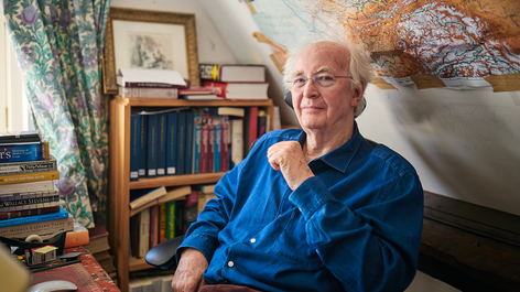 Where the magic happens: Philip Pullman at his home in Oxfordshire. Image: Fisher Studios / S Allard